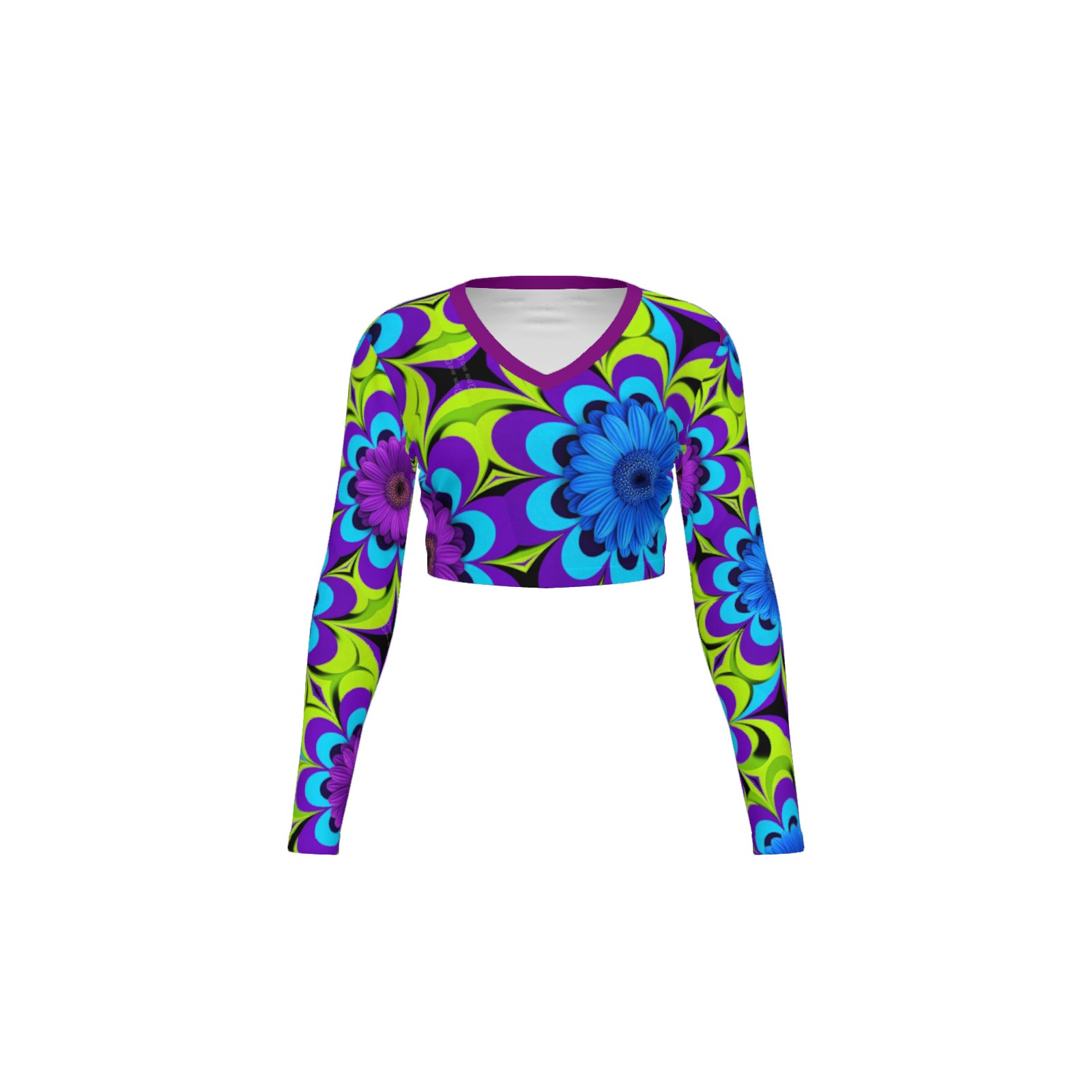 Blue Flower V-Neck Crop Top