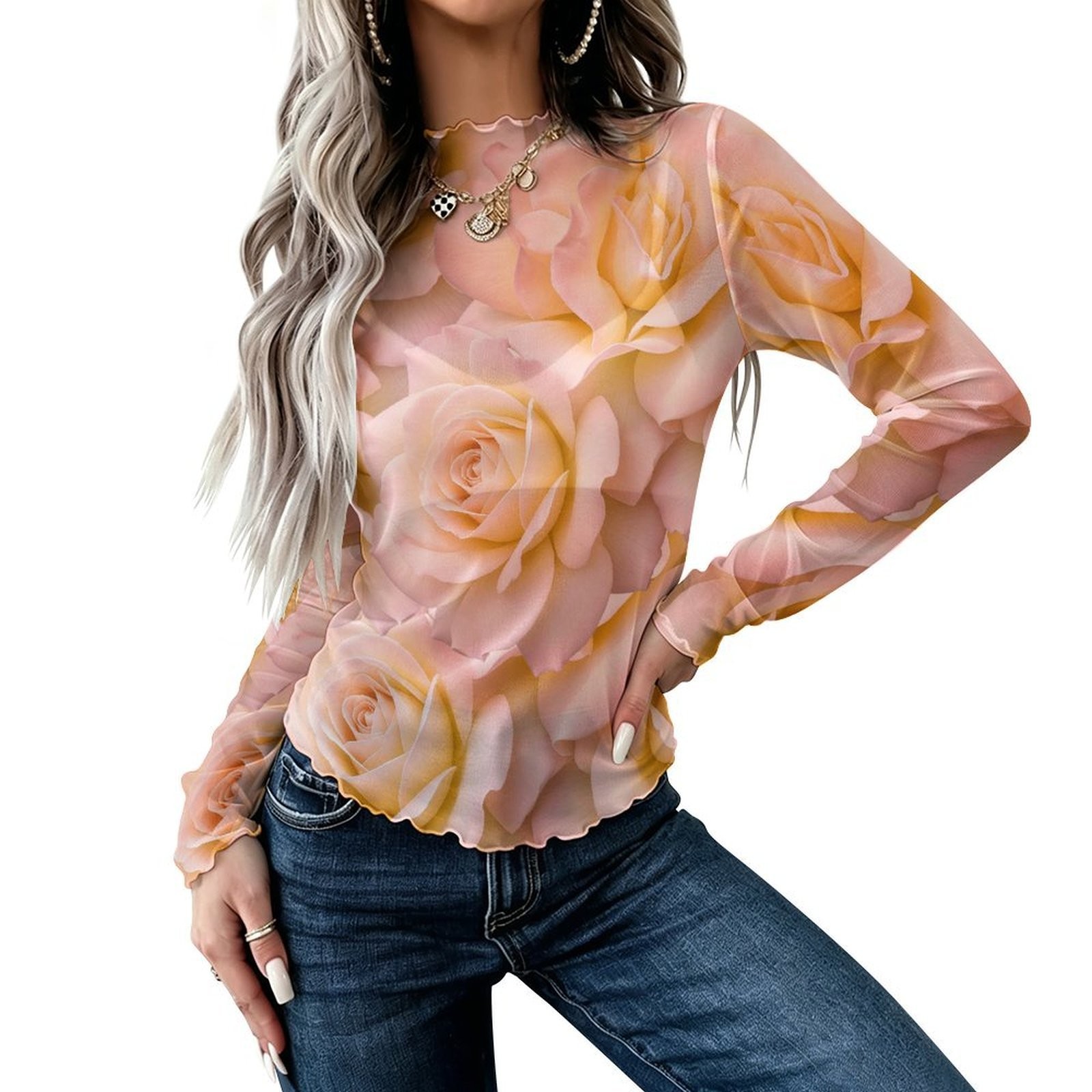 Pink Rose Mesh Top